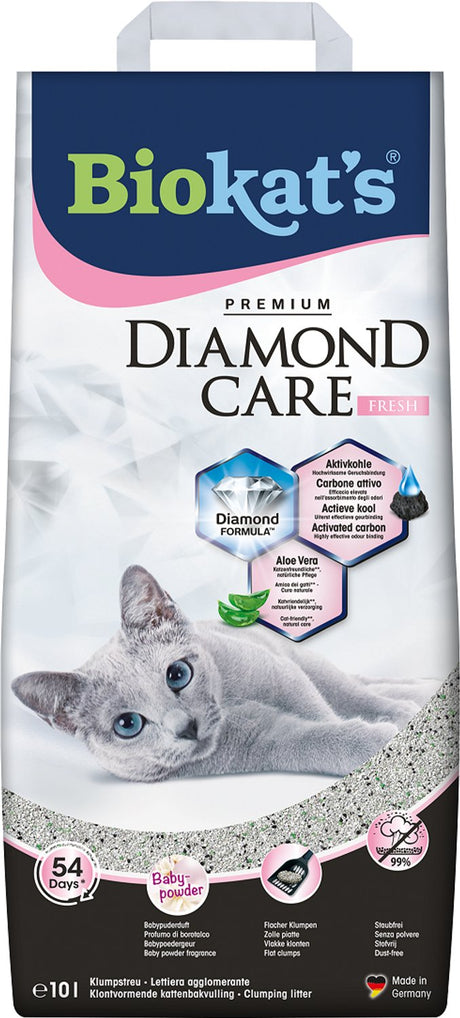 Biokat's Diamond Care Fresh – 10 l – Katzenstreu – klumpend – Babypuderduft – Aktivkohle