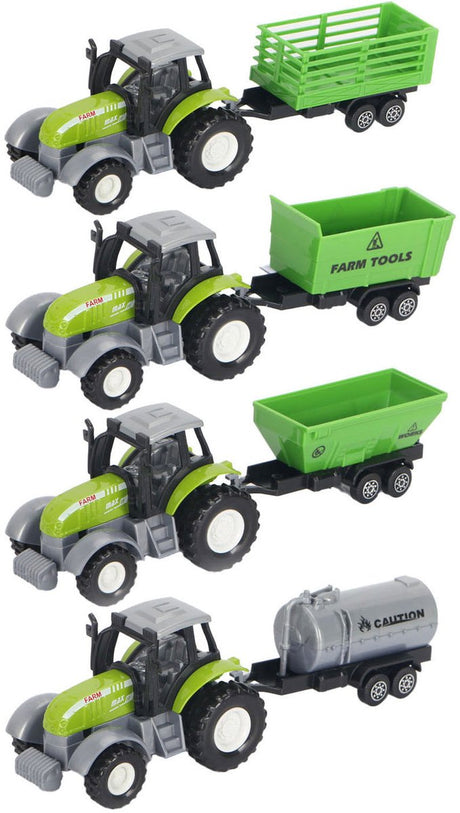 Grüner Druckguss-Traktor von Lobbes Toys BV mit Anhänger und Rückzugsfunktion