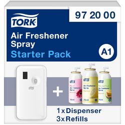 Lufterfrischerspender Tork A1 Starterpaket weiß + 3 Nachfüllungen