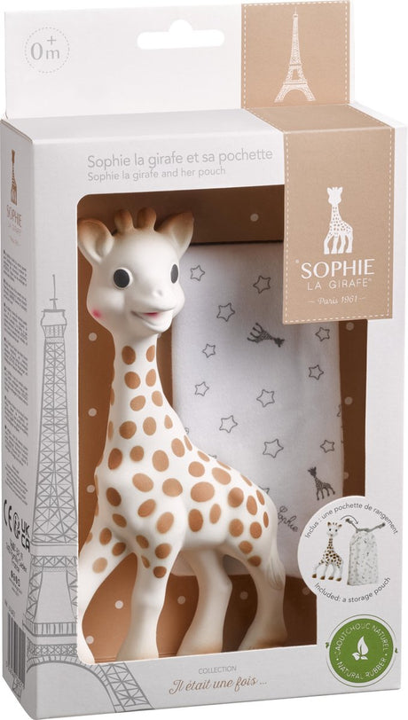 Sophie die Giraffe – Beißspielzeug – Beißspielzeug – Babyspielzeug – Mutterschaftsgeschenk – Geschenk zur Babyparty – in weißer Geschenkbox – 100 % Naturkautschuk – ab 0 Monaten – 18 cm – beigebraun – mit Aufbewahrungstasche