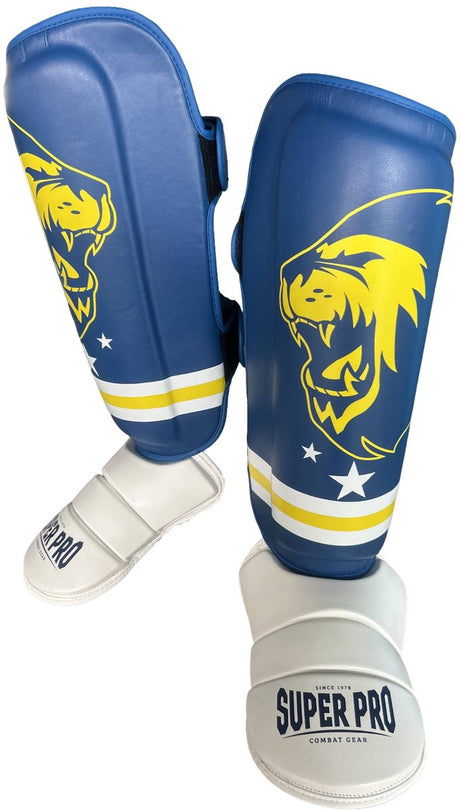 Super pro combat gear scheenbeschermer nations curacao pu blauw - geel - wit l