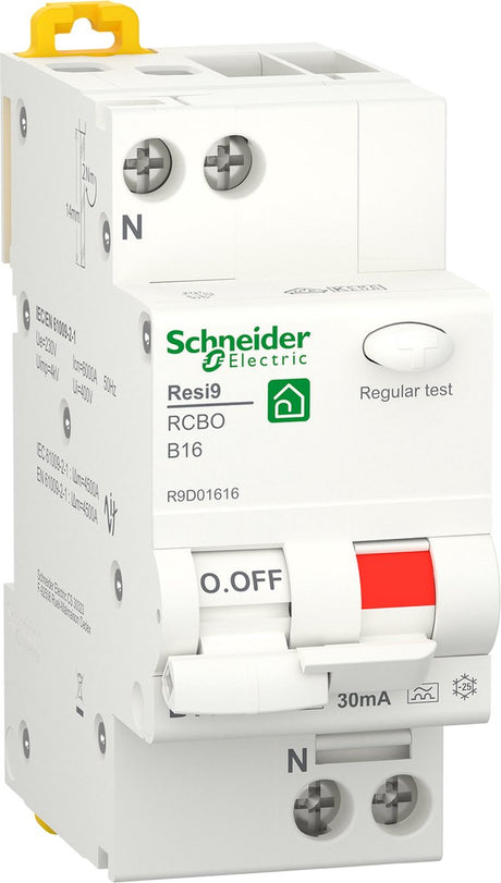 Schneider electric resi9 - aardlekautomaat - 1p+n - 16a - b-karakteristiek - 6000a - 30ma - type a