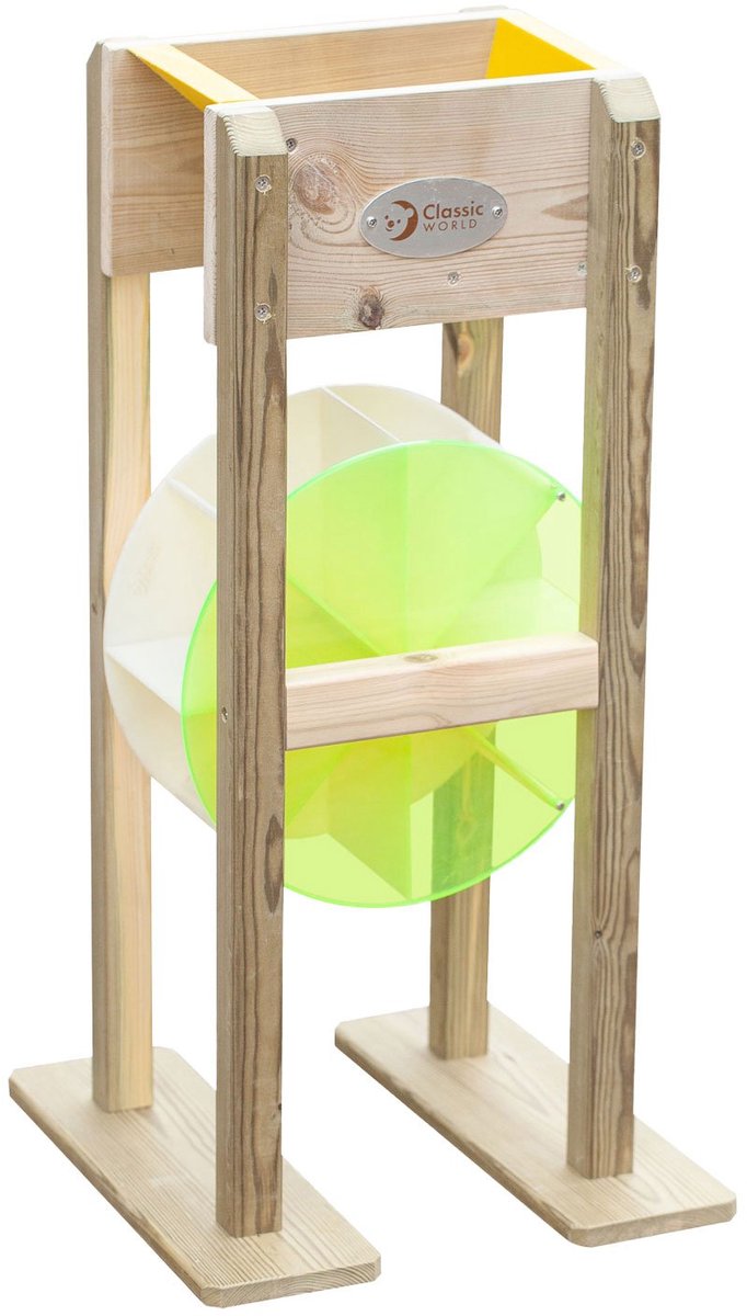 Nachhaltiges Spielzeug der klassischen Welt aus Holz, Sandmühle und Sandtrichter.