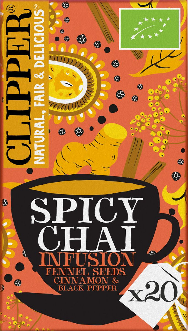 Clipper Tea Clipper würziger Chai-Tee – Kräutertee mit Ingwer und Zimt – 80 Teebeutel
