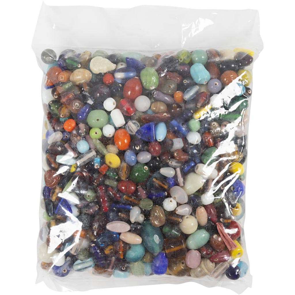 Creativ Company Glasperlen, Größe 7-18 mm, Lochgröße 1 mm, ca. 600 Stück, verschiedene Farben, 1000 g 1 Karton