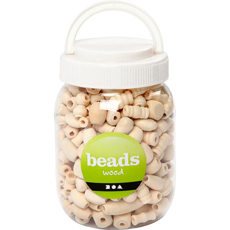 Creativ Company Holzperlen, Größe 5–28 mm, Lochgröße 2,5–3 mm, 175 g, 400 ml, 1 Eimer