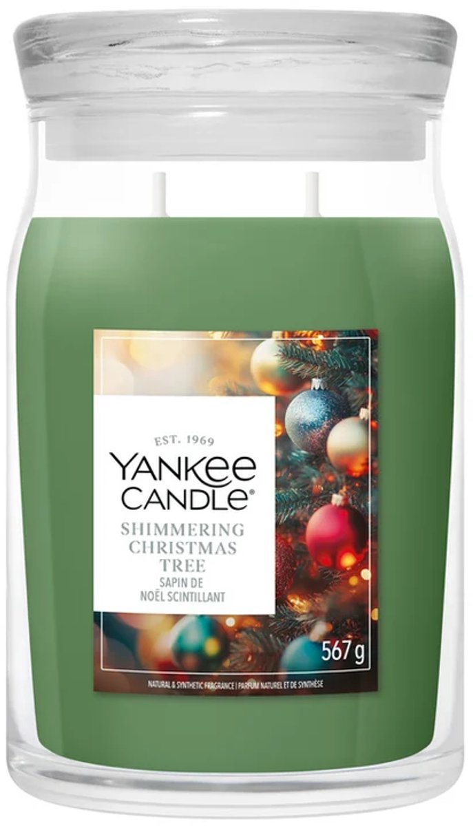 Yankee Candle – schimmernde Weihnachtsbaum-Duftkerze im großen Glas – 90 Brennstunden – zwei Dochte