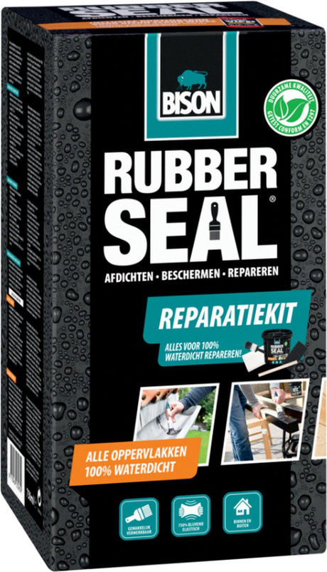 Bison Gummidichtungs-Reparaturset – Reparaturset mit gummibasierter Beschichtung zum Abdichten, Dachrinnenreparatur, Imprägnieren, Schützen und Reparieren, drinnen und draußen, 750-ml-Glas
