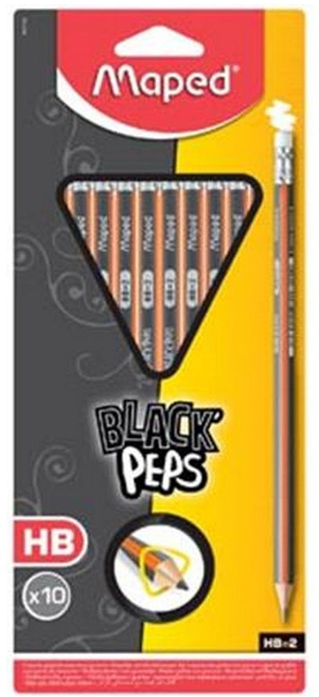 Maped Office Maped Black'Peps Bleistift mit Radiergummi HB, Blister mit 10 Stück