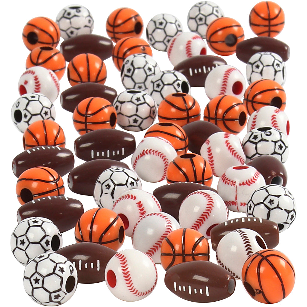 Creativ Company Sportperlen, Größe 11-15 mm, Lochgröße 3-4 mm, ca. 220 Stück, verschiedene Farben, 270 g 1 Box