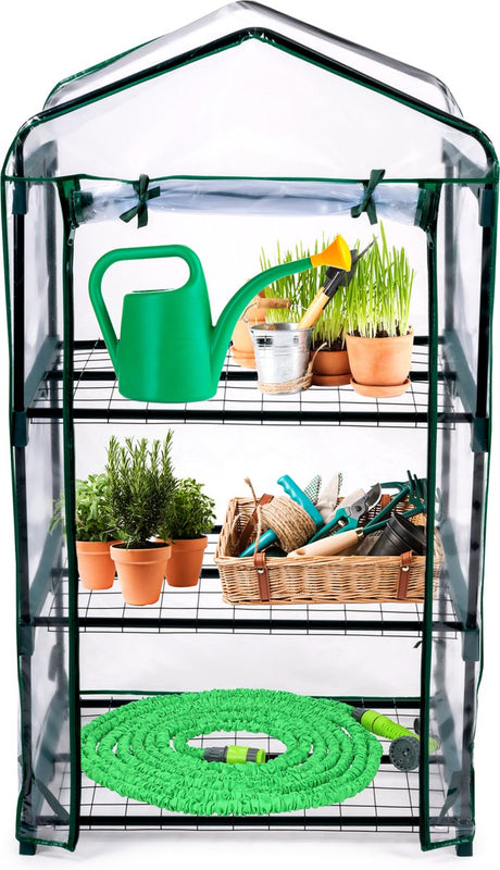 Kinzo-Gewächshaus – Gewächshaus für den Garten, 69 x 49 x 125 cm – Anzuchtbox mit 3 Etagen – transparentes Gewächshaus-Design mit Reißverschluss – Gewächshaus für den Gemüseanbau – grün