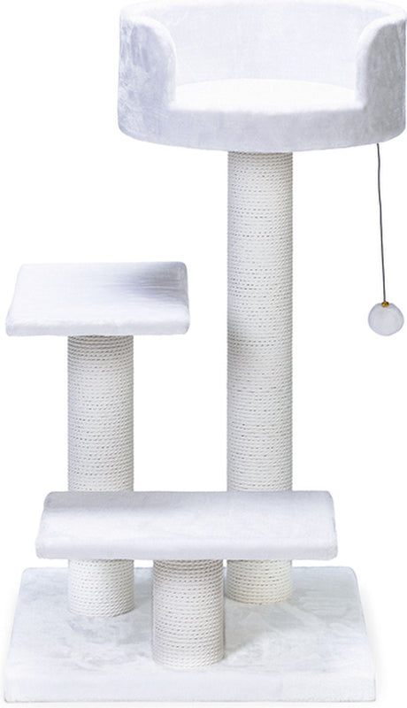 Beeztees Kratzbaum Serpa Figo - inkl. Seil mit Ball - 3 Liegeplätze - weiß - 50x50x92 cm