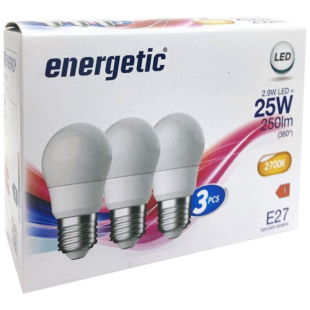 Energetische LED-Glühbirnen Kugel E27 25W mattweiß 3 Stück