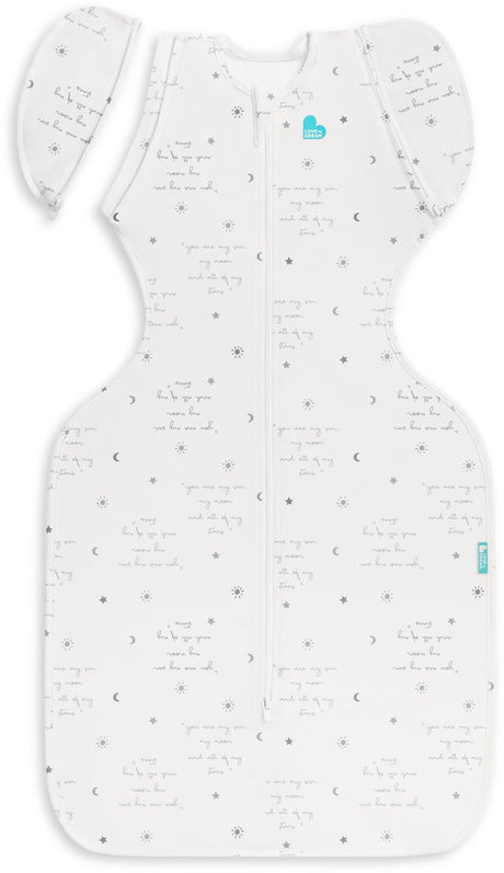 Love to dream ™ babyslaapzak swaddle up™ - inbakeren afbouwen - baby 6-9 maanden - 8.5-11 kg - zomer - 0.2 tog - wit met tekst