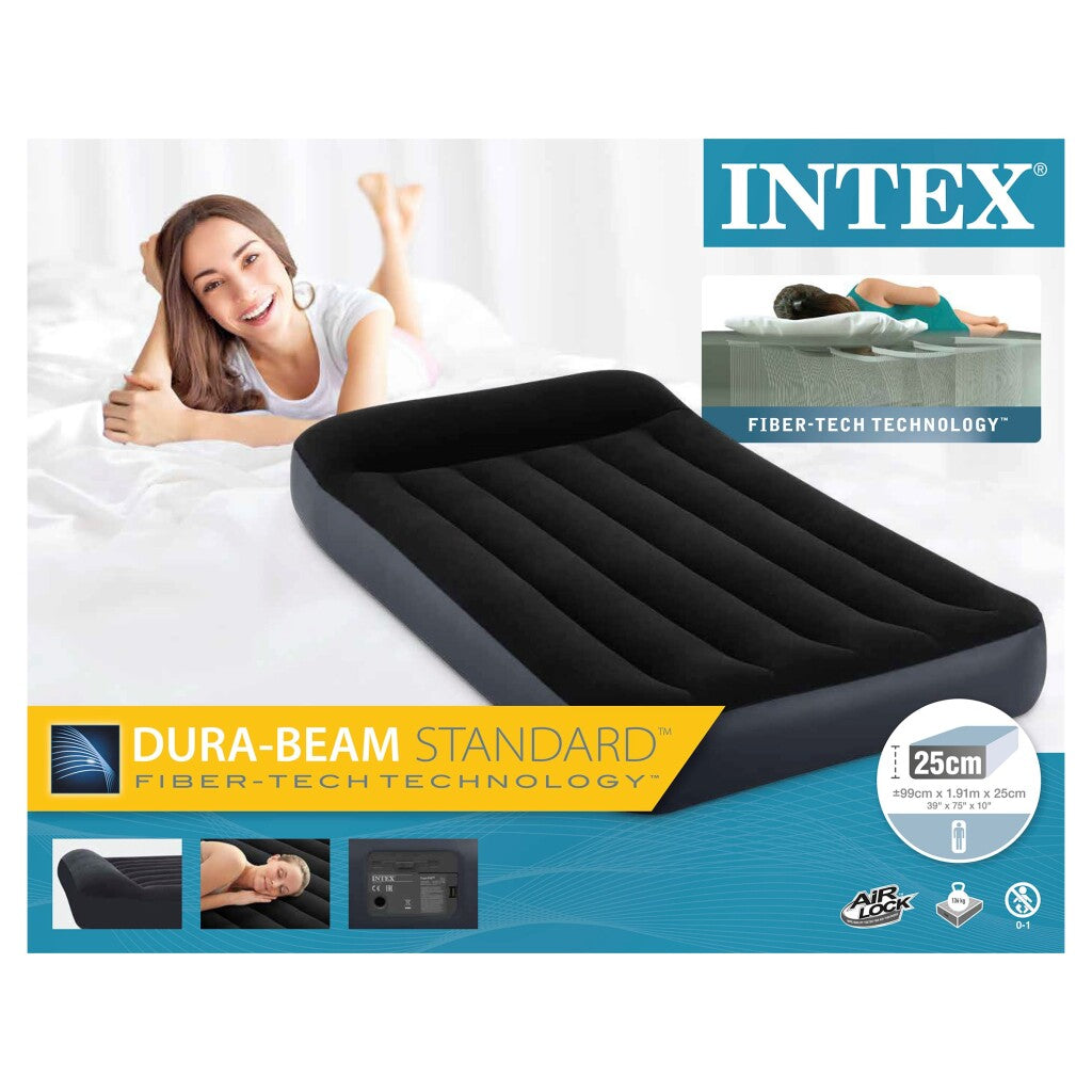 Intex 64146 Kissenauflage Classic Twin Luftmatratze + Pumpe 99x191x25 cm schwarz