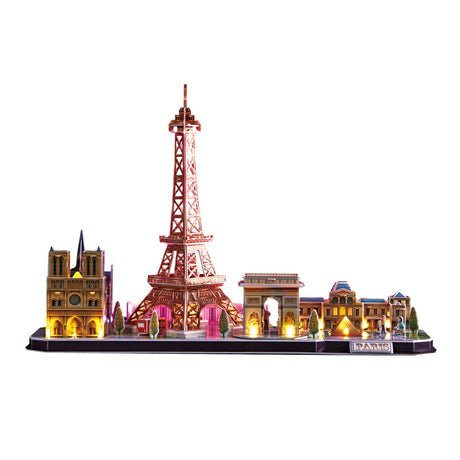 Kubisches lustiges 3D-Puzzle City Line Paris mit LED-Beleuchtung, 115 Teile.