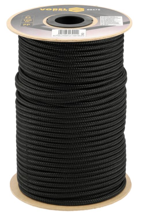Vorel gevlochten touw 8mm 100m zwart