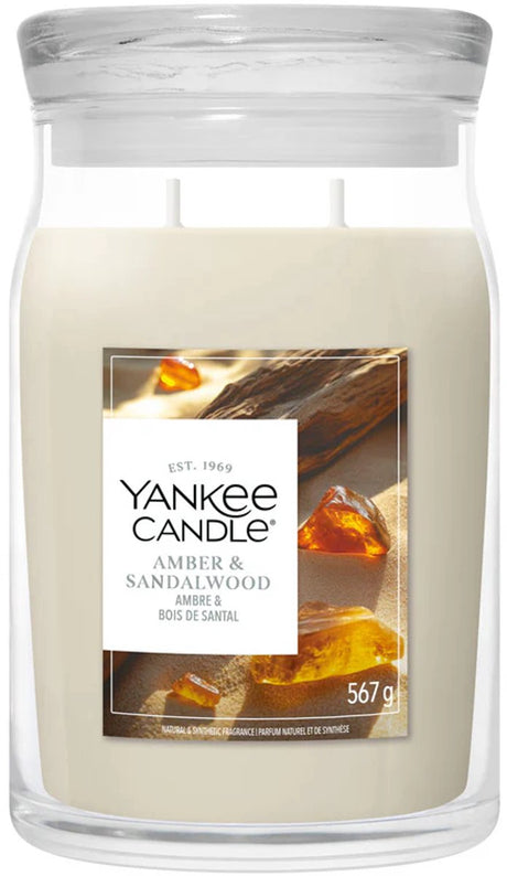 Yankee Candle – Bernstein-Sandelholz-Duftkerze im großen Glas – 90 Brennstunden – zwei Dochte