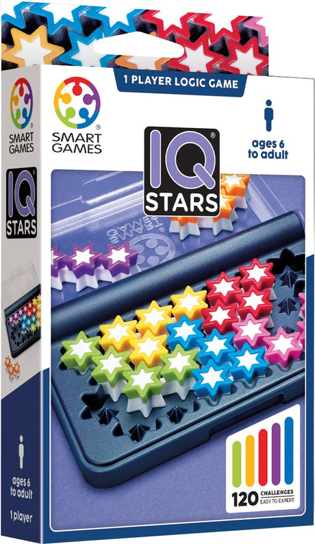 Smartgames IQ Stars – logisches Denkspiel, Reiserätsel – 120 Aufgaben mit farbigen Sternen – lehrreiches Solospiel – ab 6 Jahren
