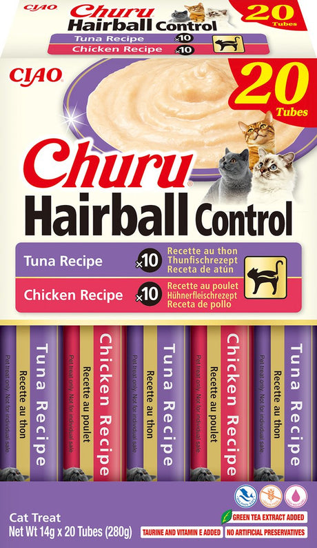 Inaba ciao churu hairball creamy puree liquid kattensnack tonijn kip 20x14g