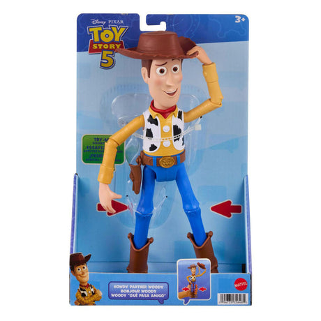 Mattel Disney und Pixar Toy Story 5 große Howdy Partner Woody Figur von 30 cm – bewegliches Spielzeug – kippbarer Hut
