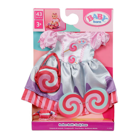 Baby Born Puppenoutfit, buntes Bonbonkleid, 43 cm Puppenkleidung. m