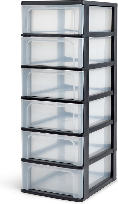 Iris Organizer-Kommode Schubladensystem A4 - 6 mittelgroße Schubladen - 6 x 7l - Kunststoff - schwarz transparent