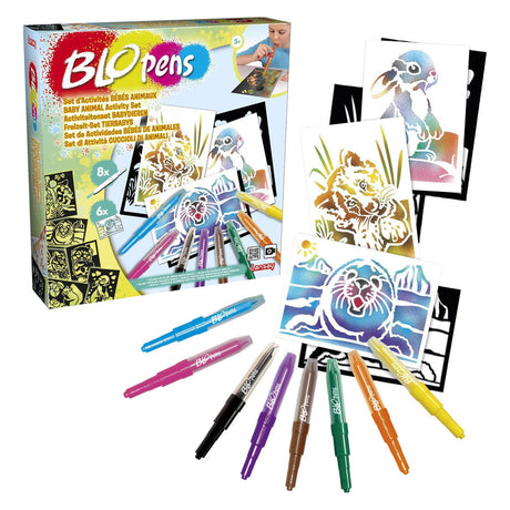 Blopens knutsel set babydieren met 8 blaaspennen