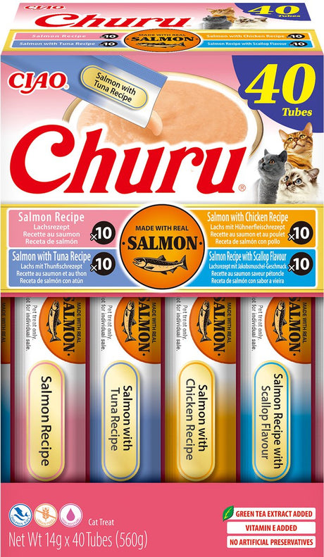 Inaba ciao churu creamy puree kattensnack liquid zalm variëteiten 40x14g
