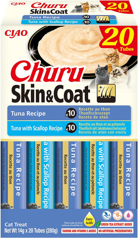 Inaba ciao churu skin coat creamy puree kattensnack liquid tonijn variëteiten 20x14g