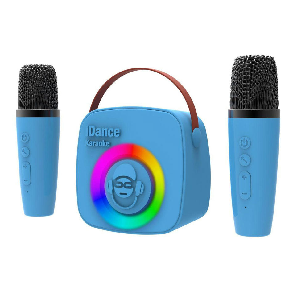 Idance karaoke set met 2 draadloze microfoons - blauw