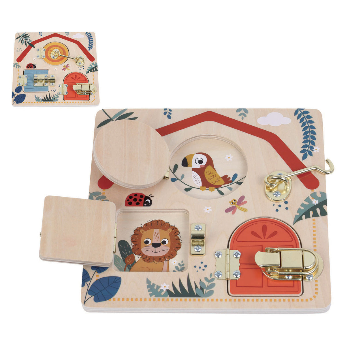 Houten puzzelbord met sloten