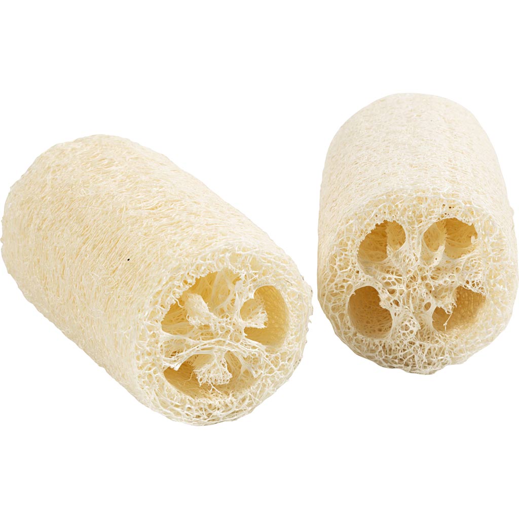 Creativ Company Natur-Luffaschwamm, L: 10 cm, D 5,5-8 cm, hell natur, 2 Stück 1 Box