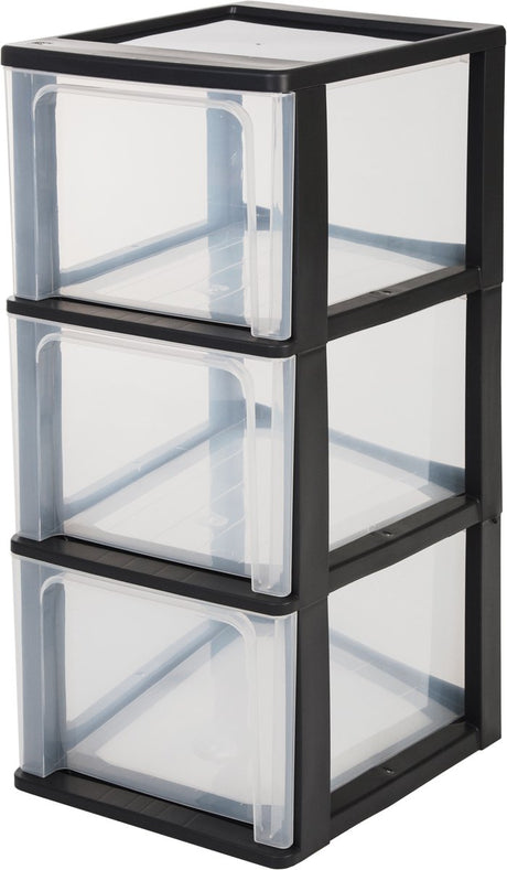 Iris Organizer-Kommode Schubladensystem A4 - 3 tiefe Schubladen - 3 x 13l - Kunststoff - schwarz transparent