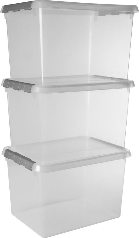 Sunware Comfort Line Aufbewahrungsbox – 22 l – 3er-Set – transparentes Metall