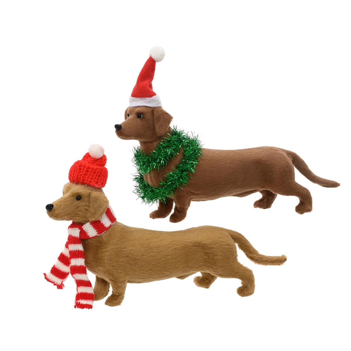 Decoris beeld hond tekkel met muts 21.5x6x13cm 2 assorti
