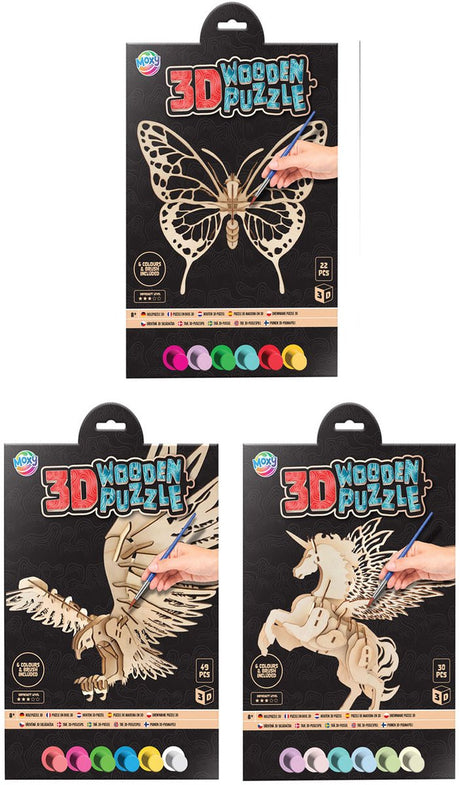 Kreative Bastelgruppe 3D-Puzzletier aus Holz mit Farbe und Pinsel