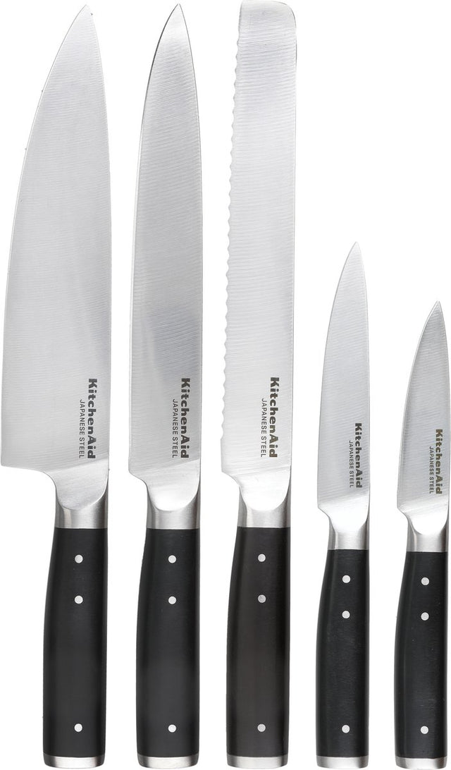 Kitchenaid messenset, 6-delig - hoogwaardig japans rvs - berkenhouten blok -