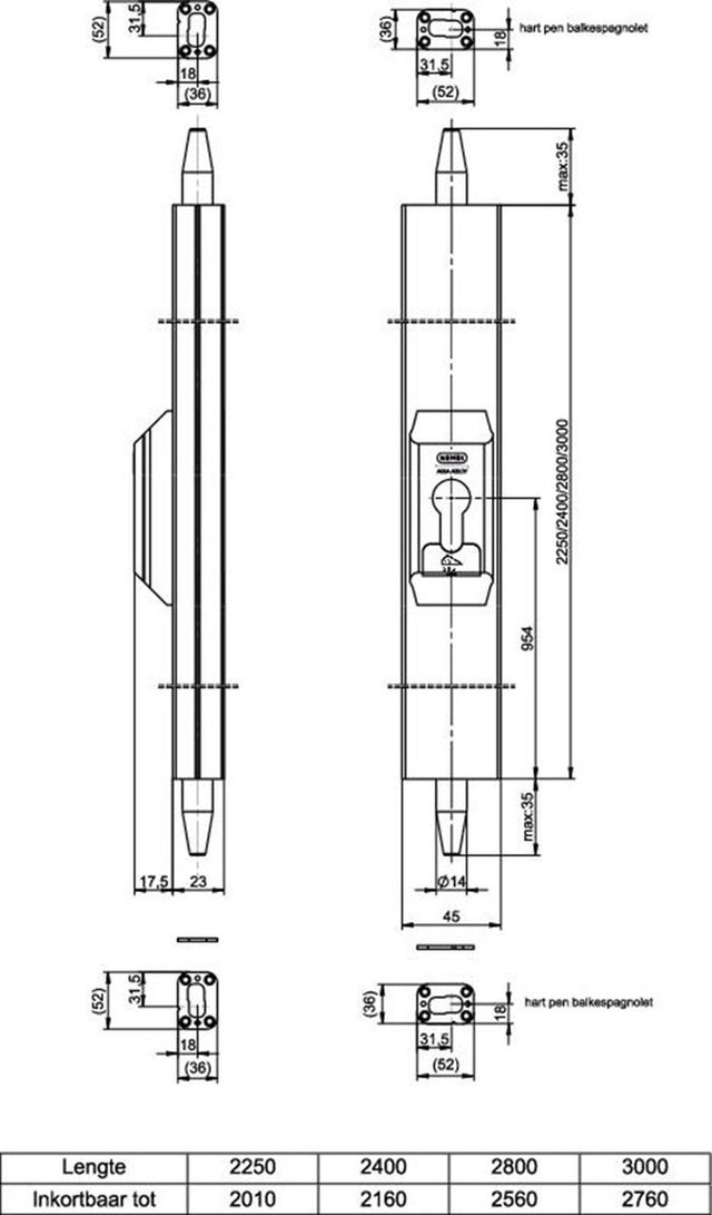 Aufputz-Getriebe von Nemef – 5092 – RAL 9010 – 2250–2010 mm – SKG*** – A000191945