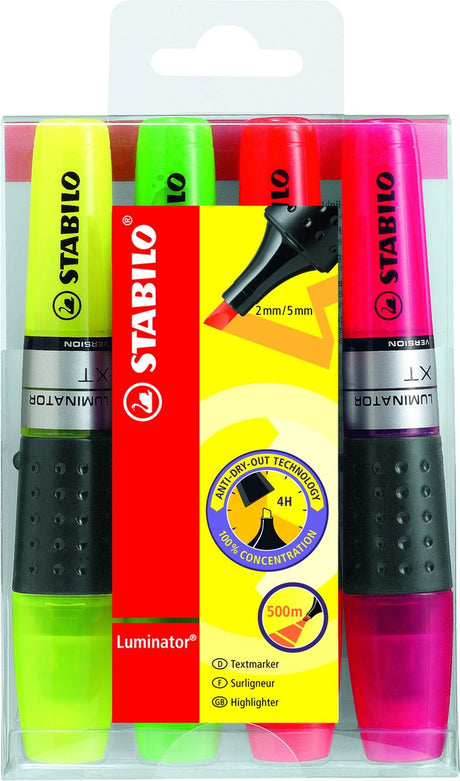 Stabilo luminator - markeerstift - extra grote inkttank - etui met 4 kleuren