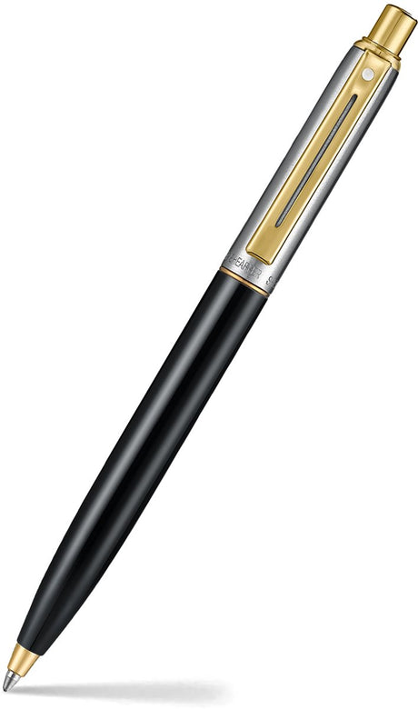 Sheaffer-Kugelschreiber – Sentinel 335 – glänzendes Schwarz und poliertes Chrom mit goldfarbener PVD-Beschichtung