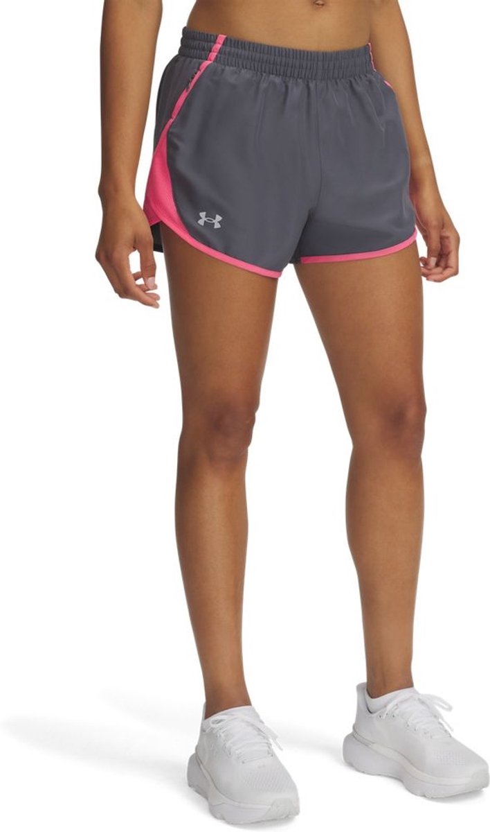 Under armour ua fly by 3'' shorts-gry dames sportbroek - castlerock - super roze - reflecterend m