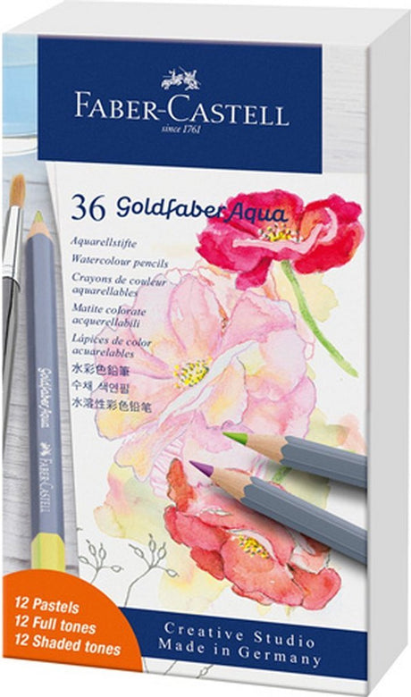 Faber-Castell Buntstifte Aquarell – Goldfaber – Dose 36 Stück – Pastell + Standardfarben – FC-114639