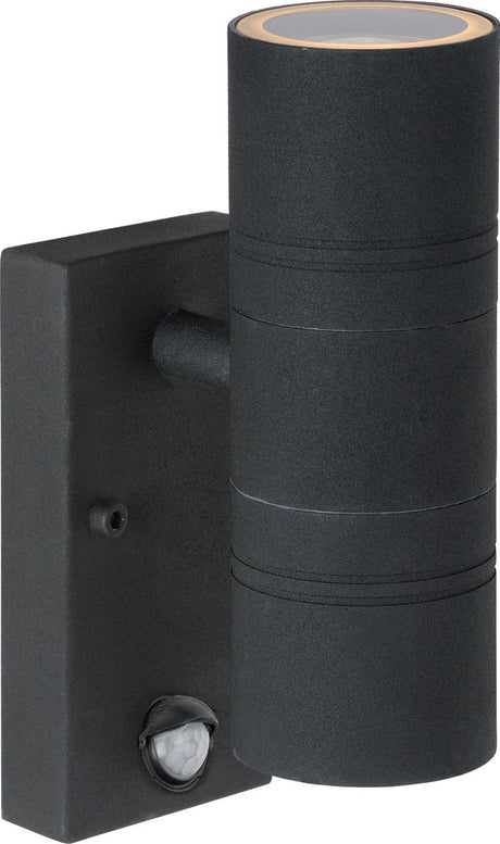 Lucide arne-led ir - wandspot wandlamp binnen buiten - ø 6,3 cm - led - gu10 (mr16) - 2x5w 2700k - ip44 - beweging dag nacht sensor - zwart