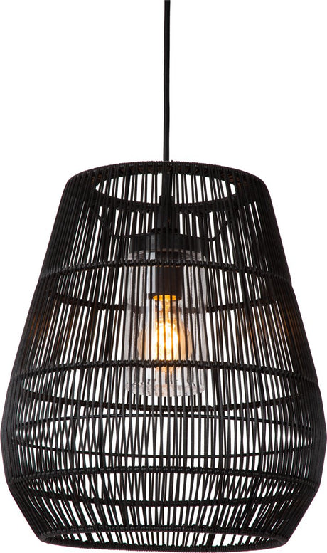 Lucide nerida - hanglamp binnen buiten - ø 35 cm - 1xe27 - ip44 - geschikt voor vide en hoge plafonds - zwart - japandi