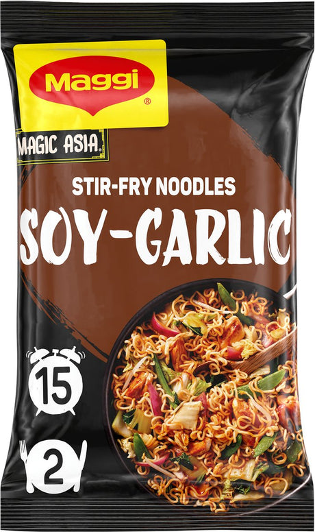 Maggi Pfannennudeln mit Soja und Knoblauch – 10 Stück x 185 g – Vorteilspackung