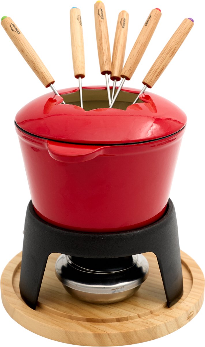 Lacor Fondue-Set – 1,2 l – Emaille – Käse-Schokolade-Gemüse-Fleisch-Fondue-Set – inklusive 6 Gabeln