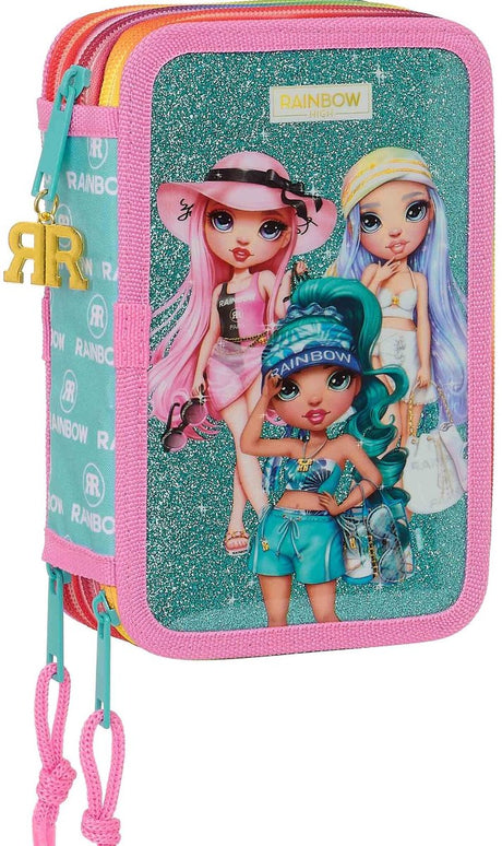 Regenbogen-Federmäppchen mit hoher Füllung, Paradies – 36 Stück – 19,5 x 12,5 x 5,5 cm – Polyester