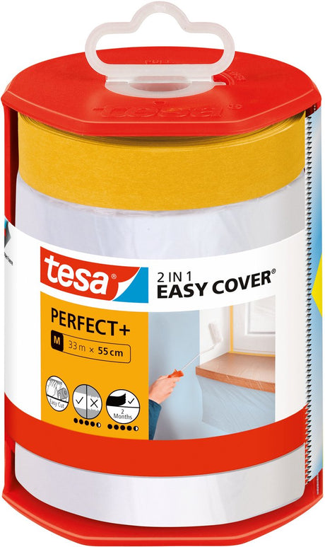 Tesa Easy Cover Perfect+ Spender mit Schutzfolie mit Washi Tape – 33 m x 0,55 m