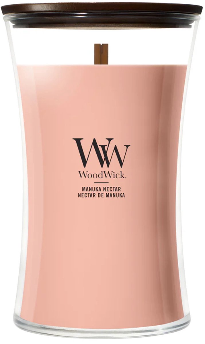 Große Sanduhr-Duftkerze von Woodwick – Manuka-Nektar – 130 Brennstunden